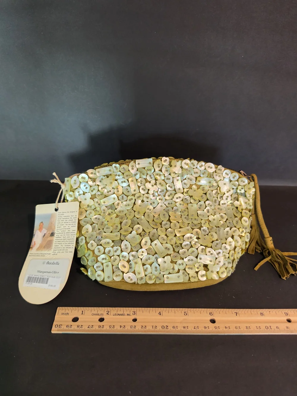 Ivy & Rose Olive Beaded Shell Wristlet Clutch
